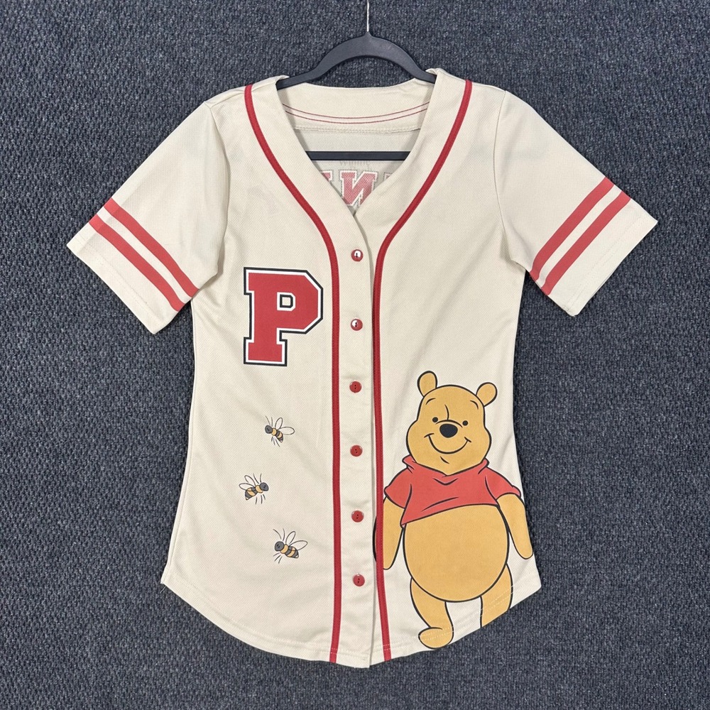 Disney Winnie the Pooh Baseball Jersey Women Small Cream Hunny Piglet